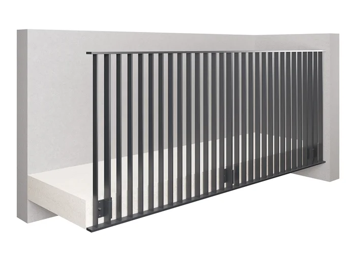Systemdarstellung eines Zebral®-Geländers mit seitlicher Befestigung an der Balkonstirnseite